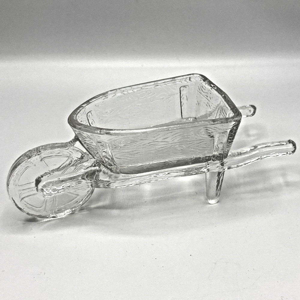 Retro  Clear Glass Wheelbarrow Trinket Dish, Succulent Planter 8x3  1960's